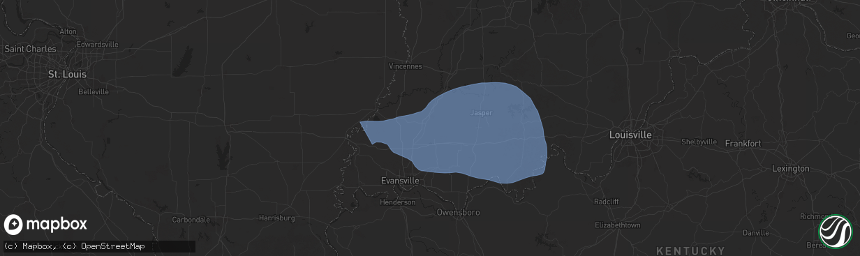 Hail map in Oakland City, IN on October 19, 2025