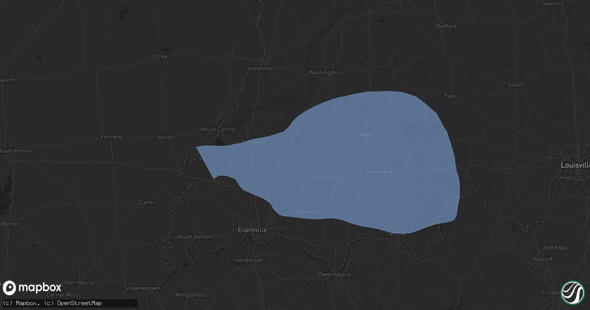 Hail map in Oakland City, IN on October 19, 2025