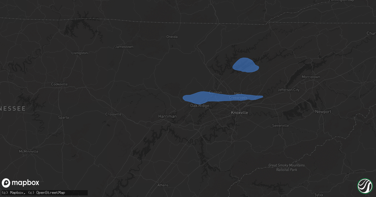 Hail map in Oliver Springs, TN on October 19, 2025