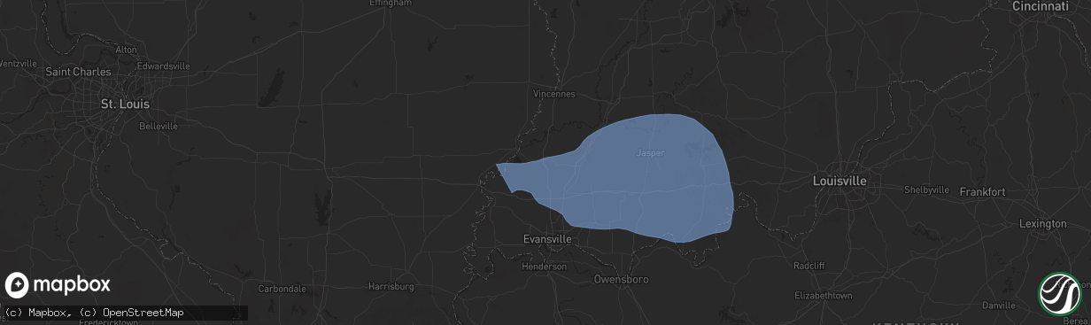 Hail map in Princeton, IN on October 19, 2025