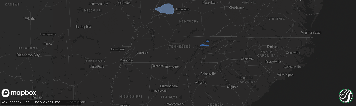 Hail map in Tennessee on October 19, 2025