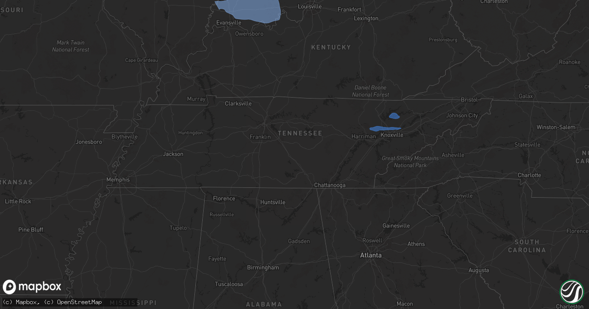 Hail map in Tennessee on October 19, 2025