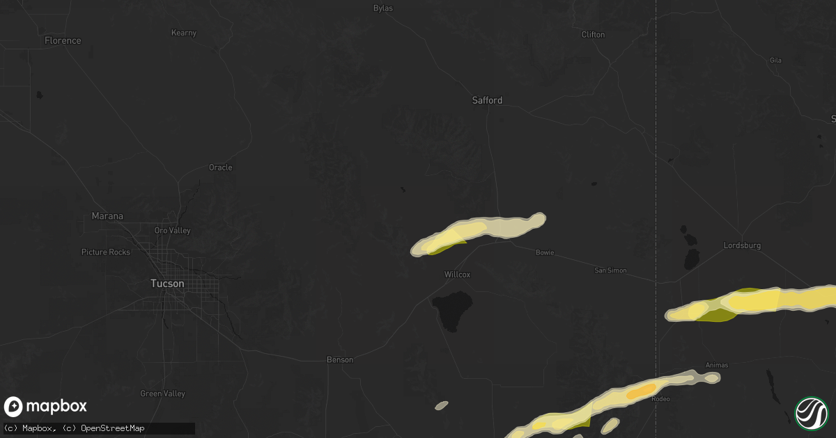 Hail map in Willcox, AZ on October 19, 2026