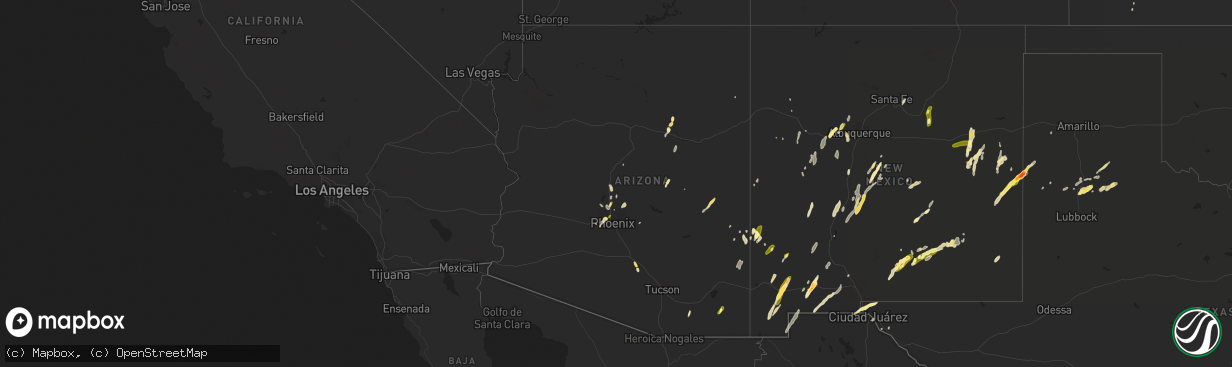 Hail map in Arizona on October 20, 2015