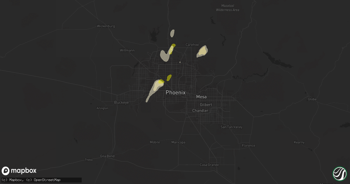 Hail map in Phoenix, AZ on October 20, 2015