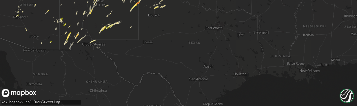 Hail map in Texas on October 20, 2015