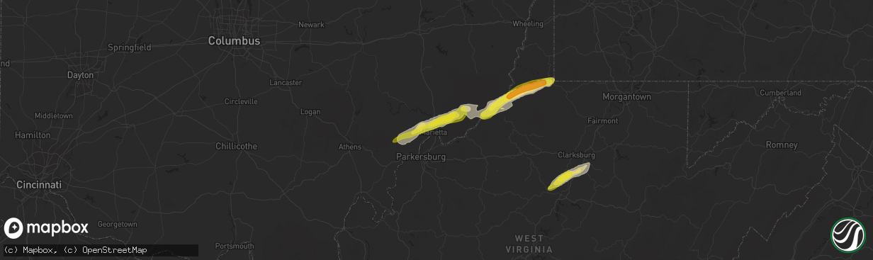 Hail map in Marietta, OH on October 20, 2016