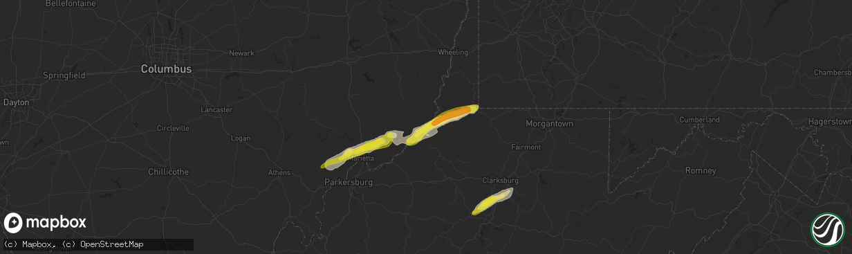 Hail map in Paden City, WV on October 20, 2016