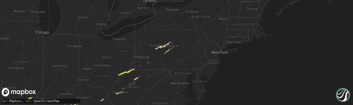 Hail map in Pennsylvania on October 20, 2016