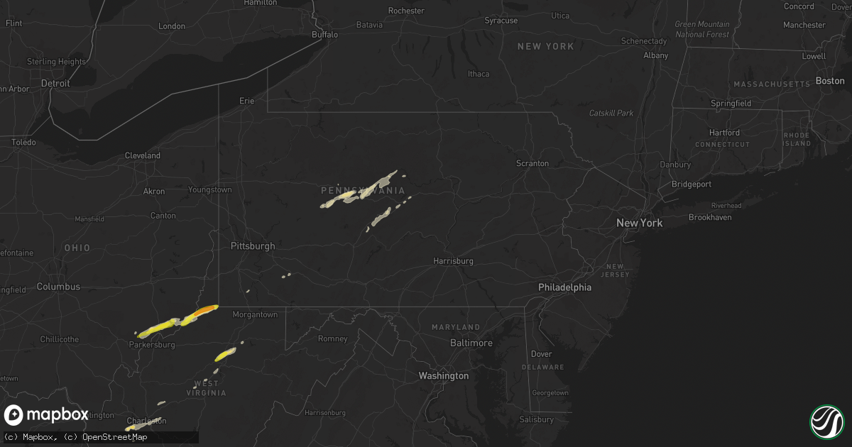 Hail map in Pennsylvania on October 20, 2016