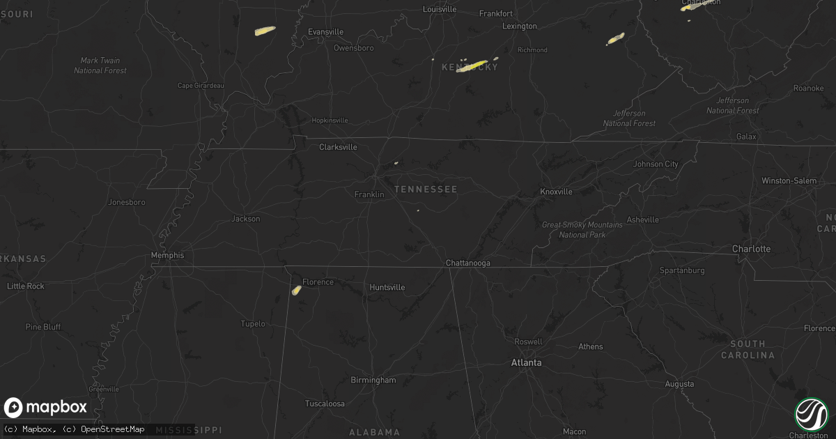 Hail map in Tennessee on October 20, 2016