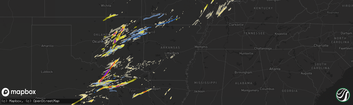 Hail map in Arkansas on October 20, 2019