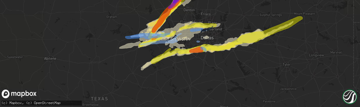 Hail map in Burleson, TX on October 20, 2019