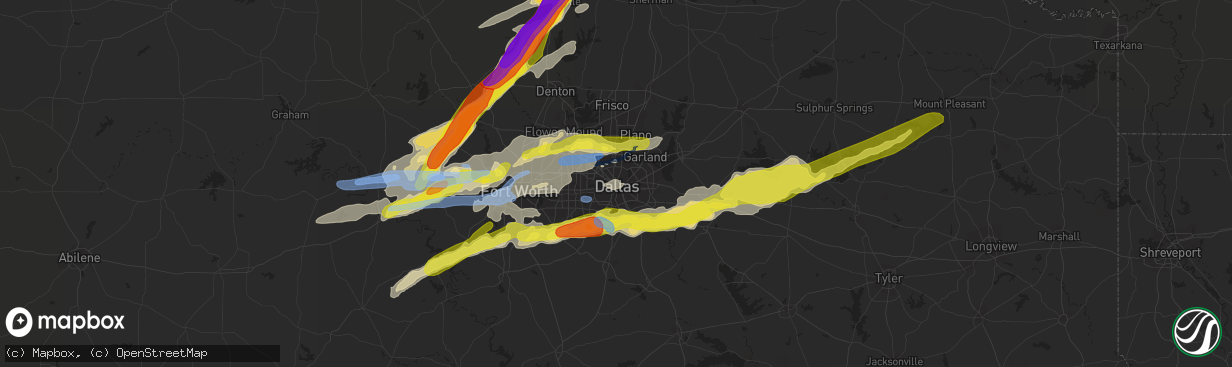 Hail map in Dallas, TX on October 20, 2019