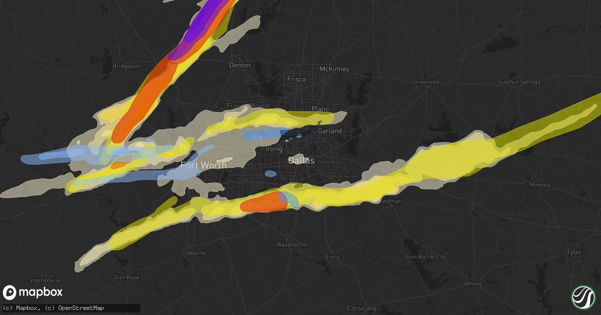 Hail map in Dallas, TX on October 20, 2019