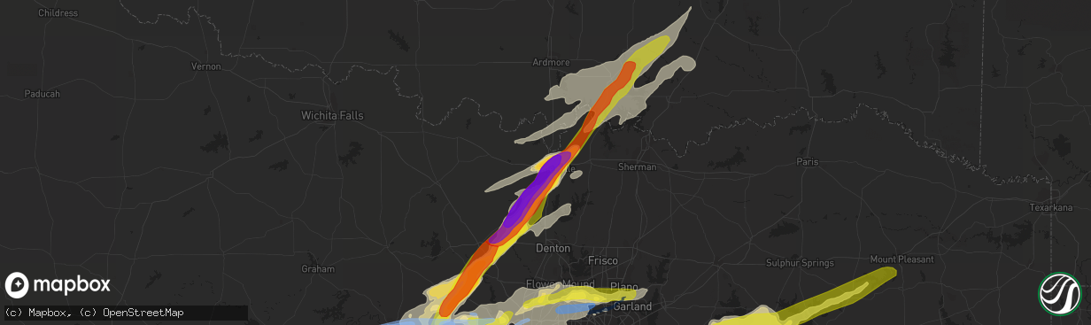 Hail map in Gainesville, TX on October 20, 2019