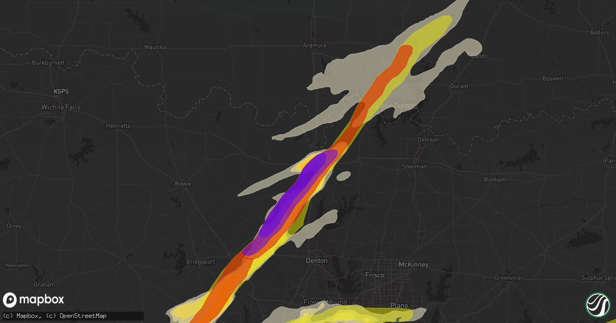 Hail map in Gainesville, TX on October 20, 2019