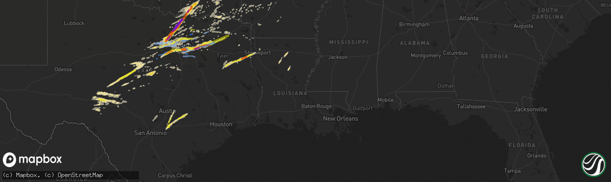 Hail map in Louisiana on October 20, 2019