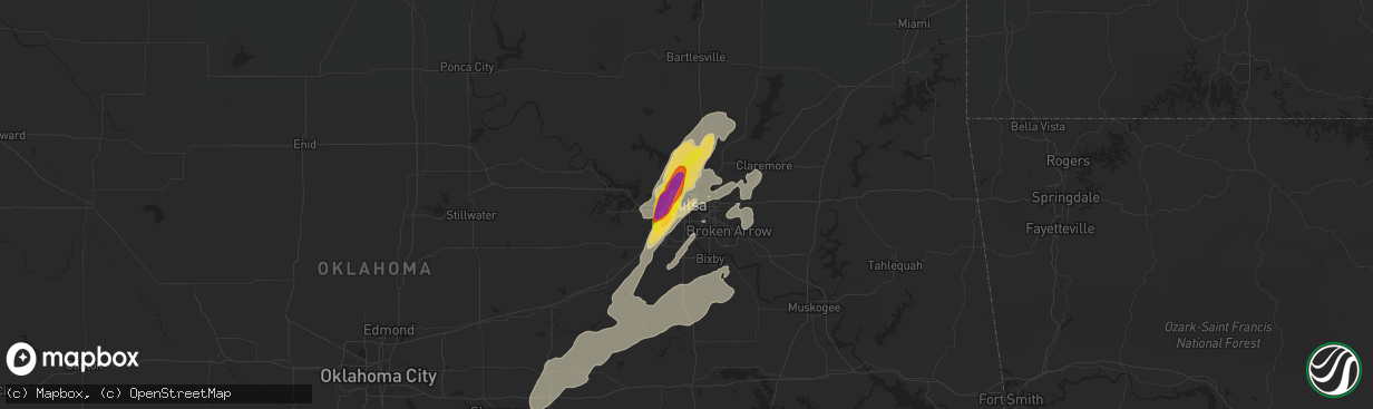 Hail map in Tulsa, OK on October 20, 2019