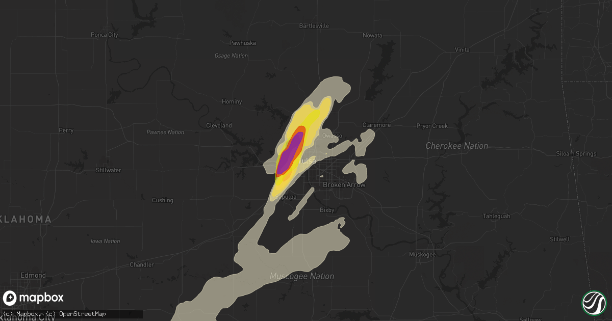 Hail map in Tulsa, OK on October 20, 2019