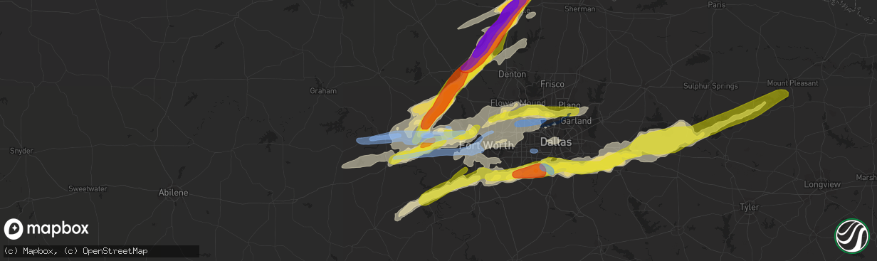 Hail map in Weatherford, TX on October 20, 2019