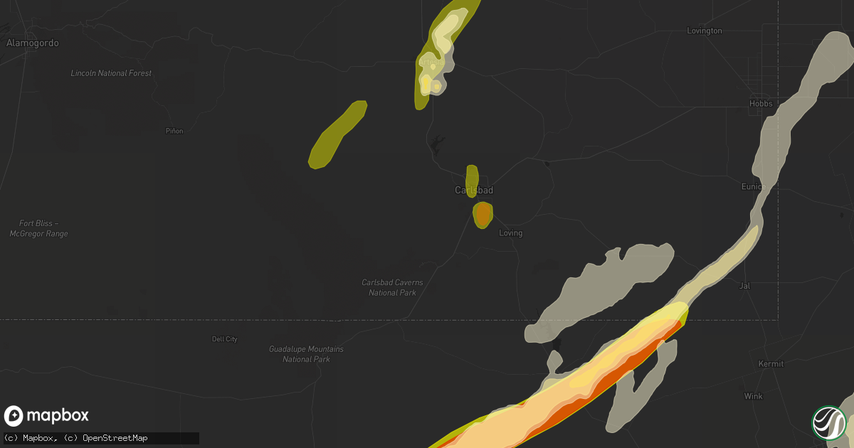 Hail map in Carlsbad, NM on October 21, 2015