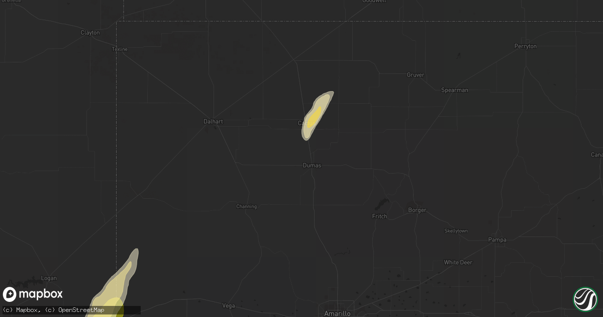 Hail map in Dumas, TX on October 21, 2015