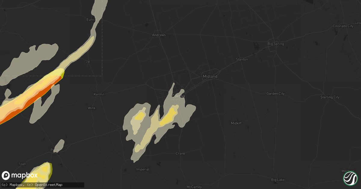 Hail map in Odessa, TX on October 21, 2015