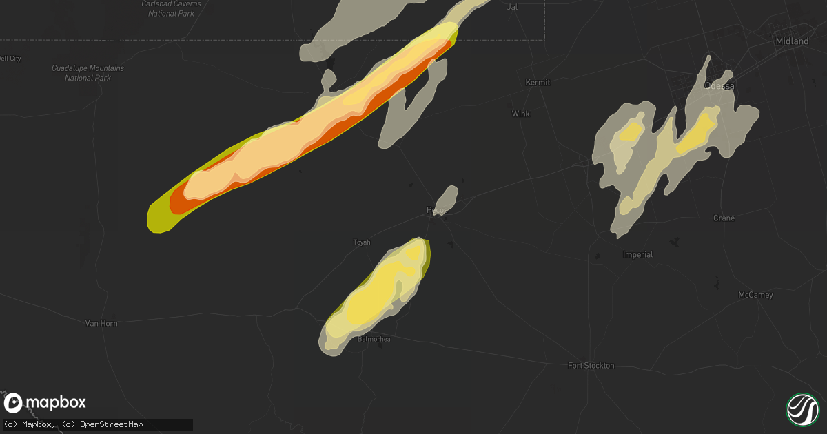 Hail map in Pecos, TX on October 21, 2015
