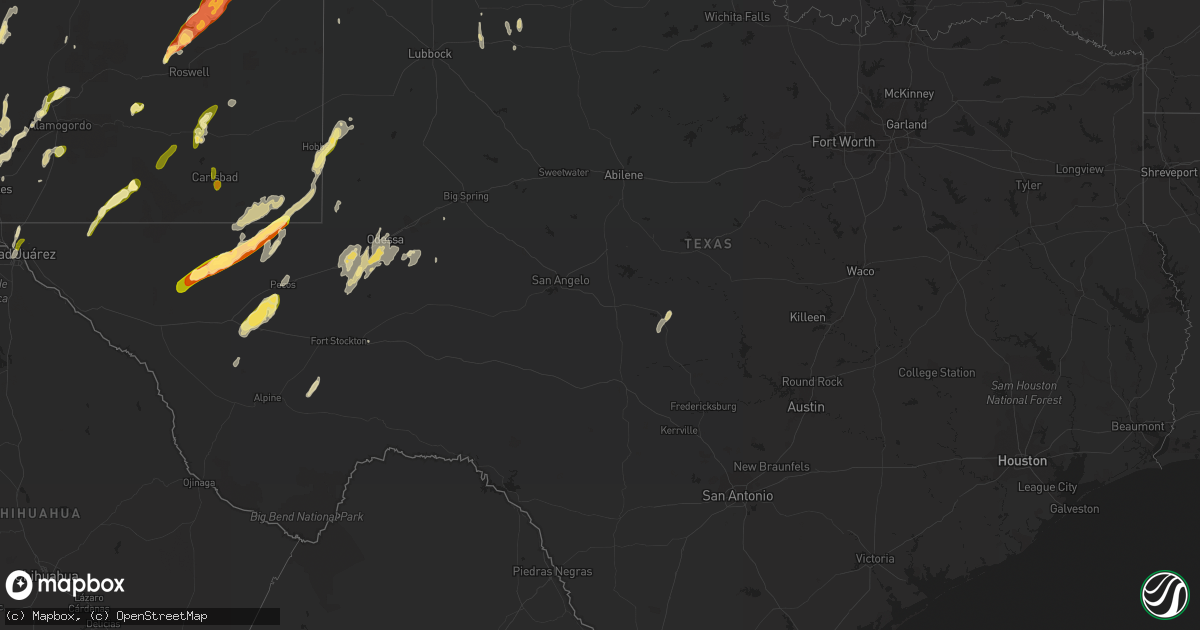 Hail map in Texas on October 21, 2015