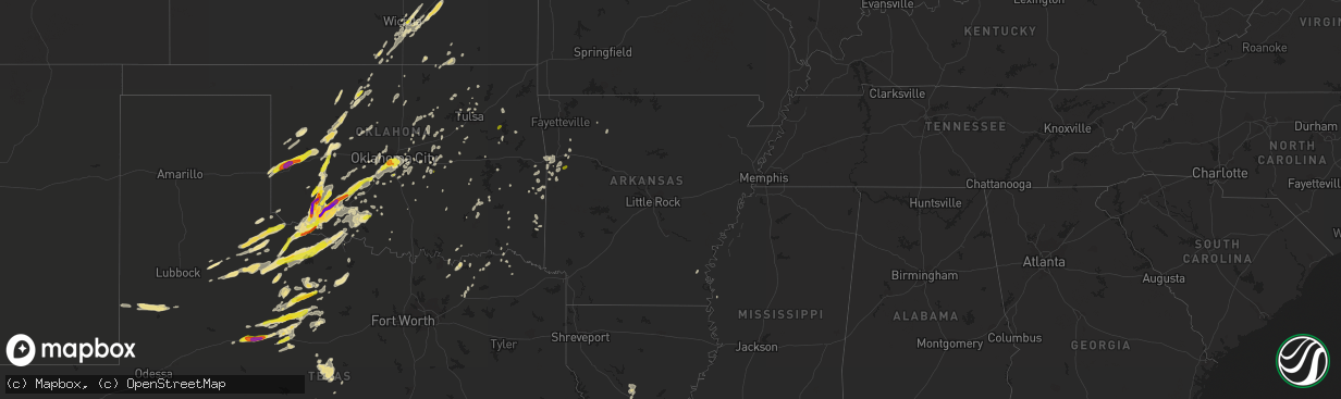 Hail map in Arkansas on October 21, 2017