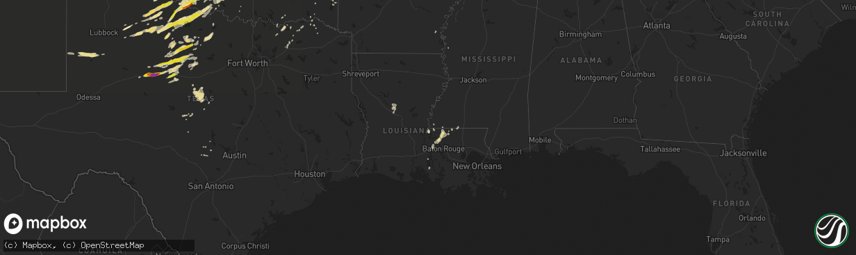 Hail map in Louisiana on October 21, 2017