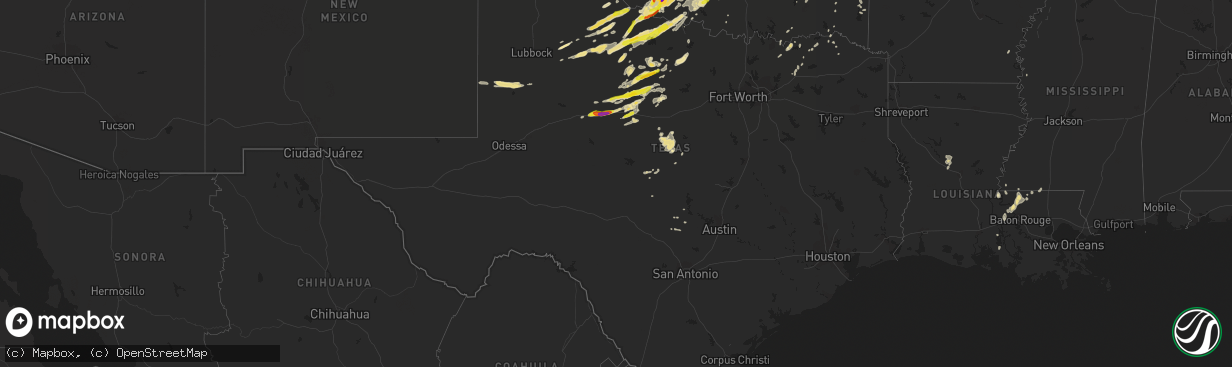 Hail map in Texas on October 21, 2017