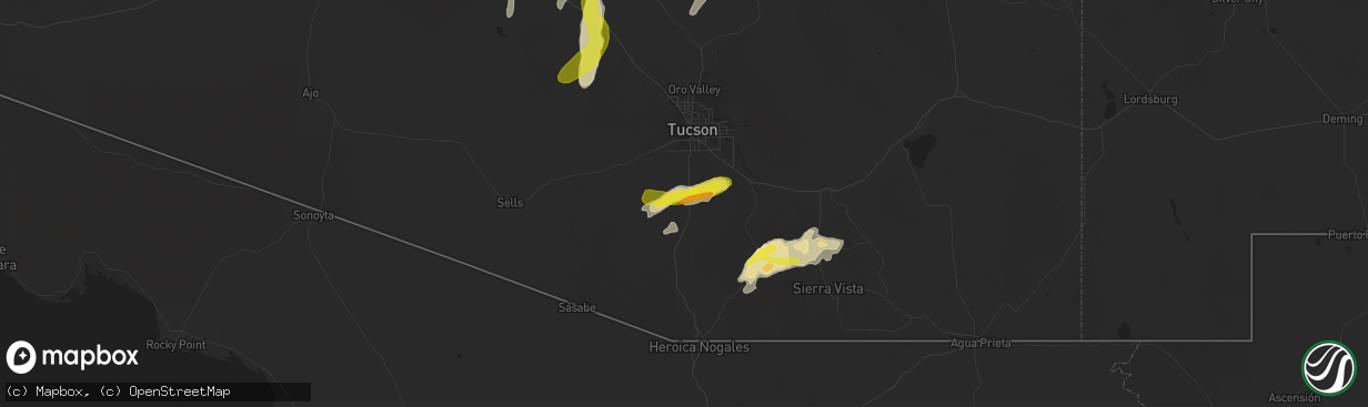 Hail map in Sahuarita, AZ on October 21, 2018