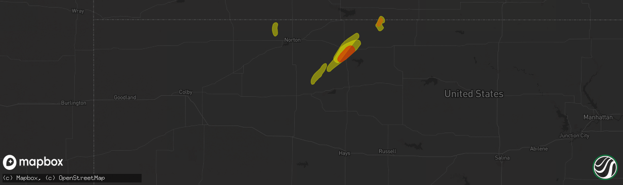 Hail map in Bogue, KS on October 21, 2024