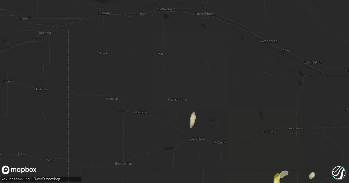 Hail map in Hayes Center, NE on October 21, 2024