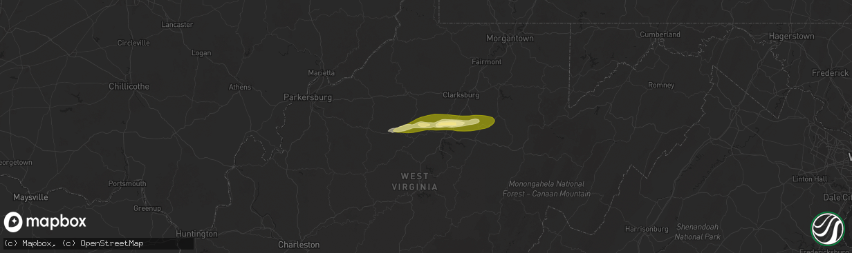 Hail map in Camden, WV on October 21, 2025