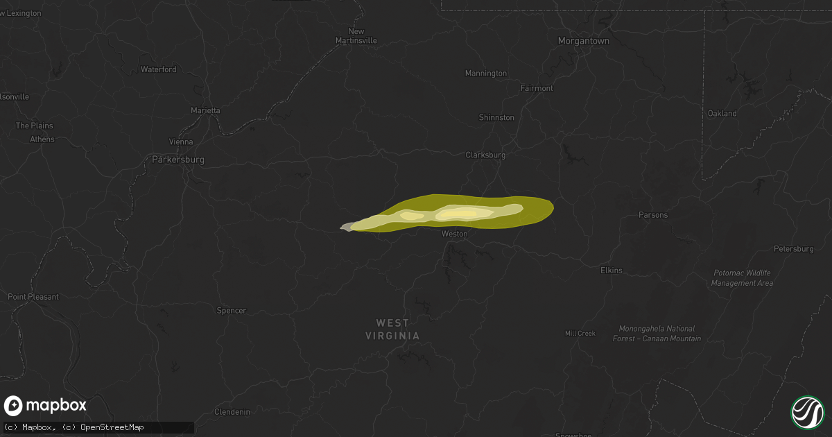 Hail map in Camden, WV on October 21, 2025