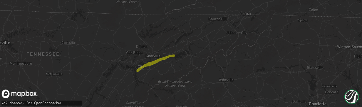 Hail map in Dandridge, TN on October 21, 2025