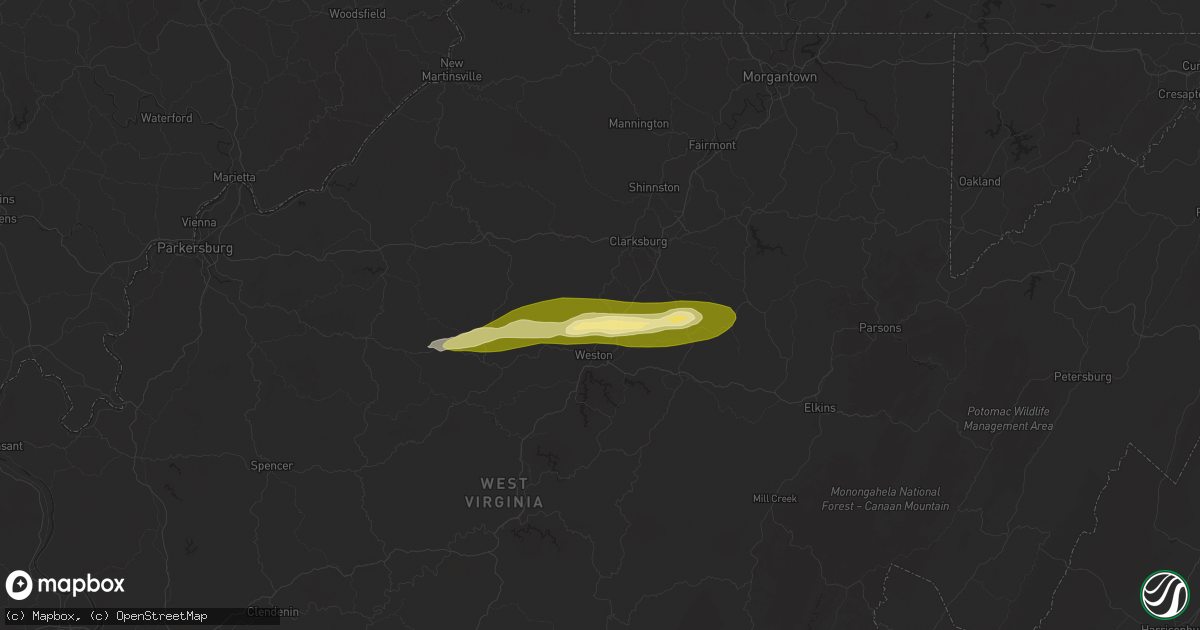 Hail map in Jane Lew, WV on October 21, 2025