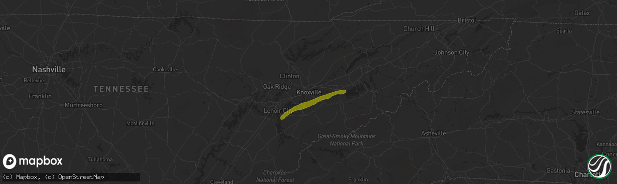 Hail map in Knoxville, TN on October 21, 2025