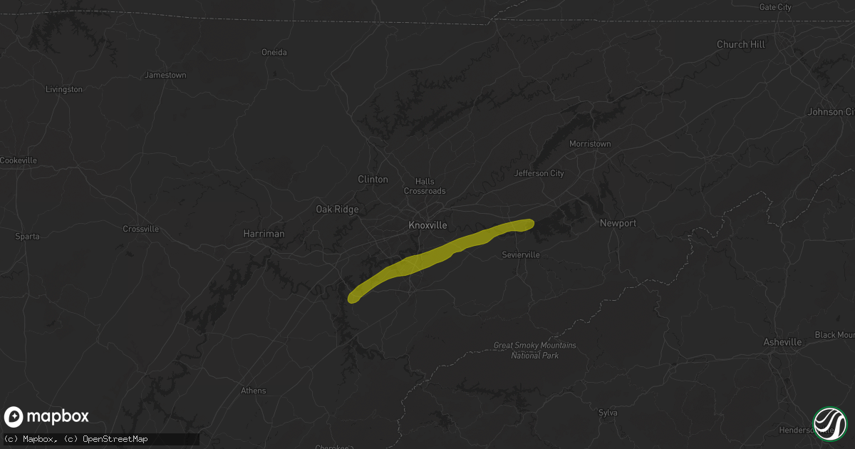 Hail map in Knoxville, TN on October 21, 2025