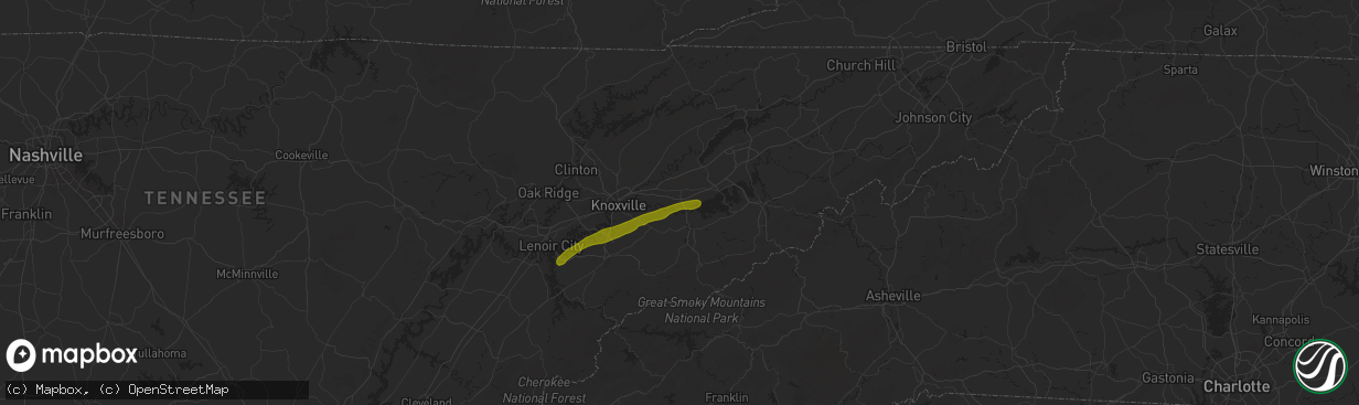 Hail map in Kodak, TN on October 21, 2025