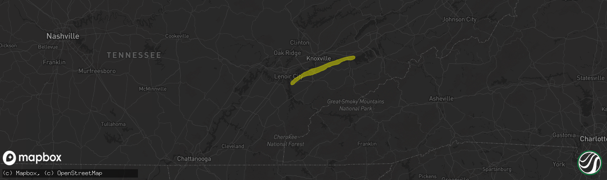 Hail map in Maryville, TN on October 21, 2025