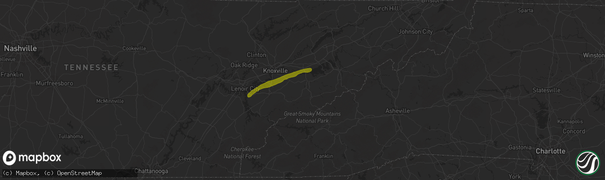 Hail map in Sevierville, TN on October 21, 2025