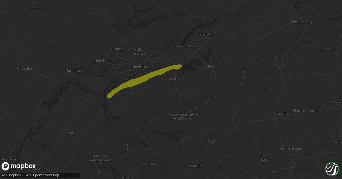 Hail map in Sevierville, TN on October 21, 2025