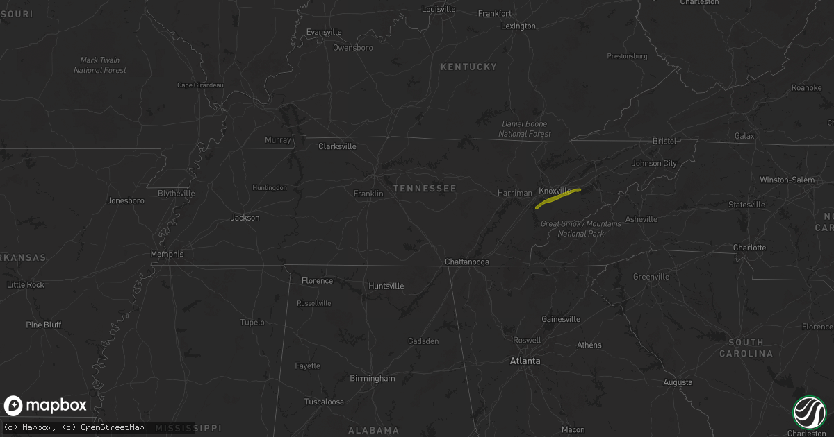 Hail map in Tennessee on October 21, 2025