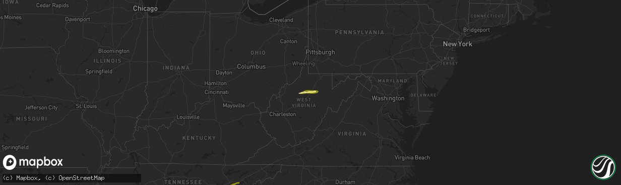 Hail map in West Virginia on October 21, 2025