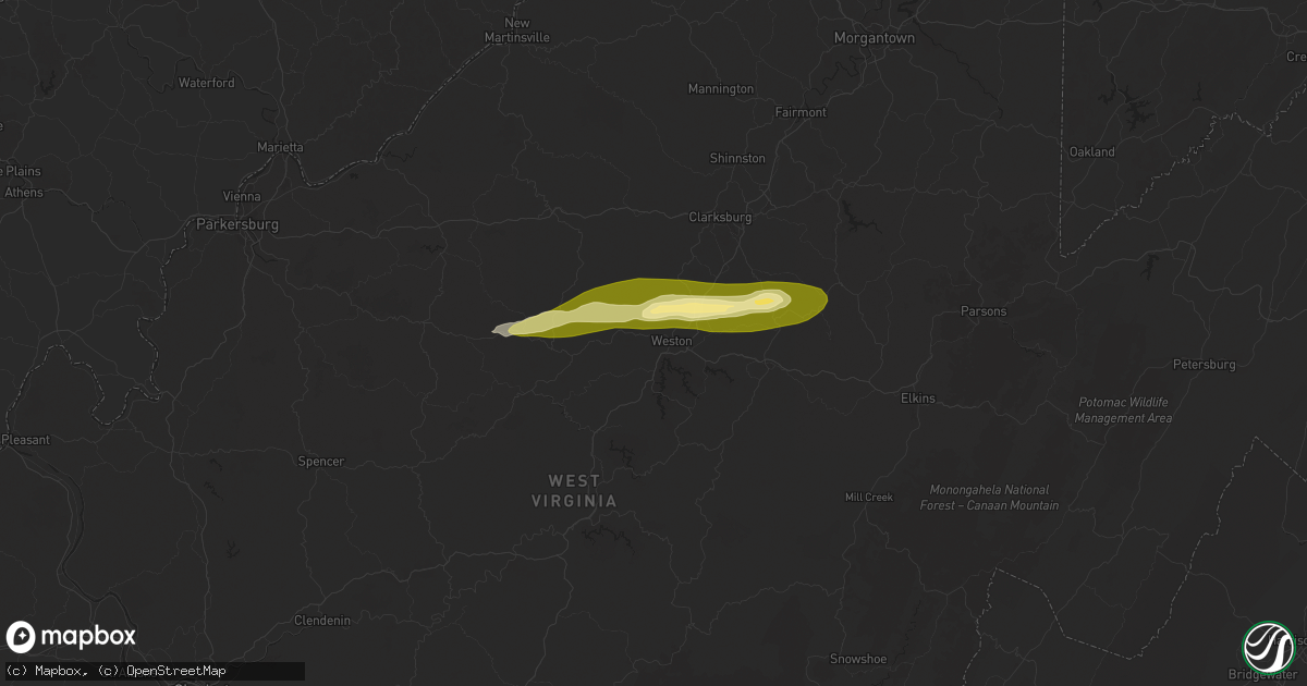 Hail map in Weston, WV on October 21, 2025