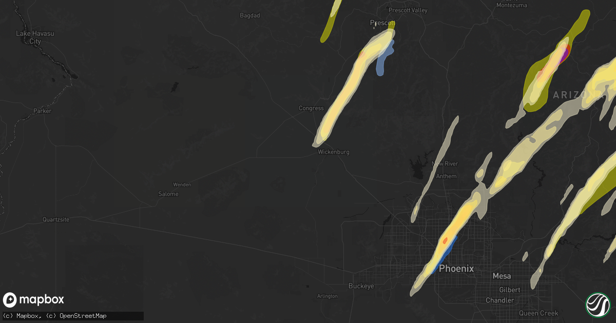 Hail map in Wickenburg, AZ on October 21, 2026